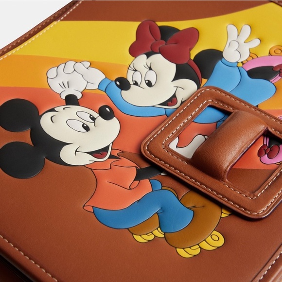 Disney X Coach NWOT Courier Bag With Mickey Mouse Disney and Minnie Mouse Brown - Picture 1 of 17